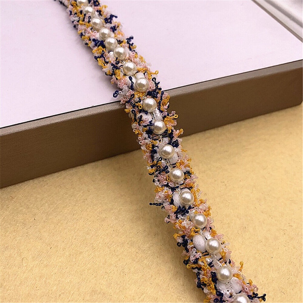 1 Yard Pearl Beaded Embroidered Lace Ribbon Trim DIY Handmade Dress Sewing Craft