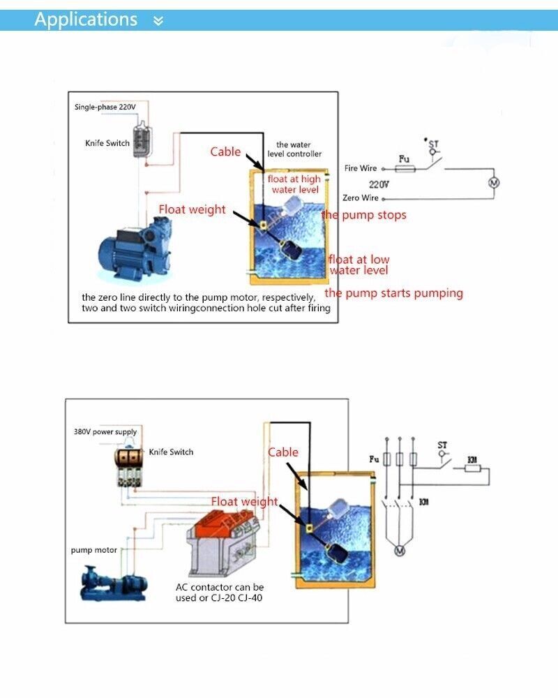 3/5/10M Tank Water Level Controller Float Switch Automatic Water Pump Regulator