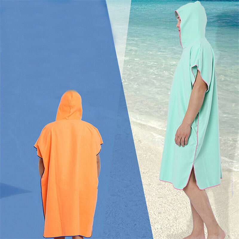 Men Women Beach Towel Bath Hooded Changing Robe Quick Poncho Bathrobe Dry Towel