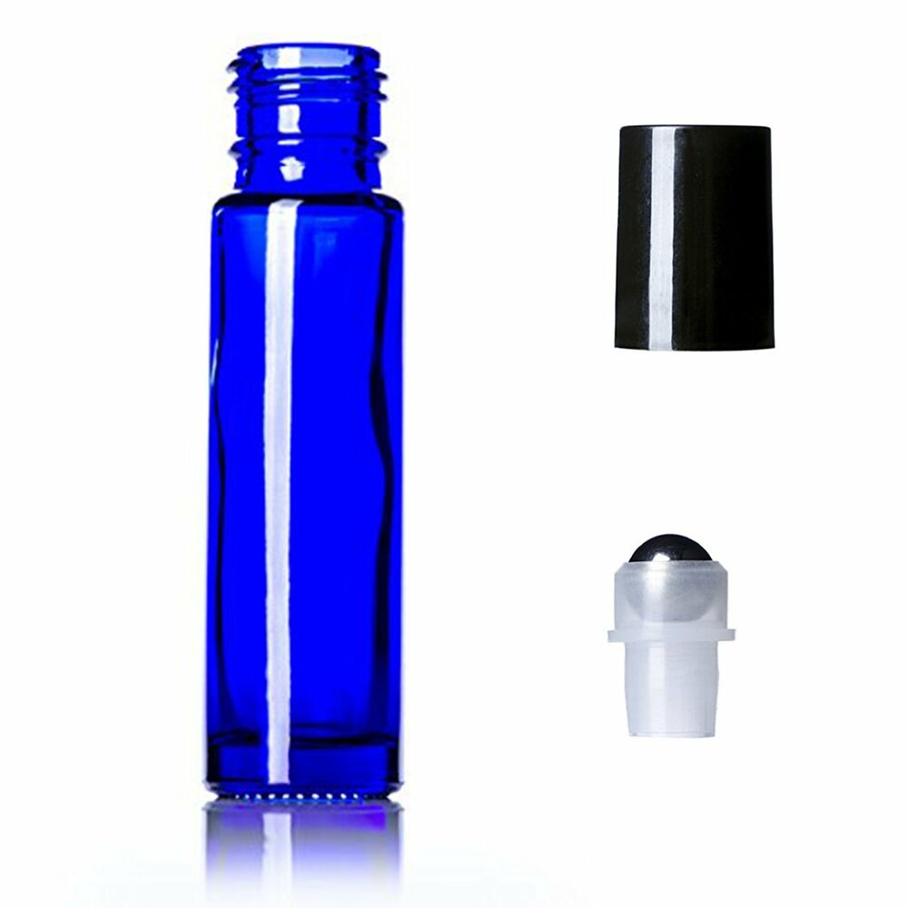 50X Roller Bottles Blue THICK Glass Steel Roll On Ball For Essential Oils 10ml