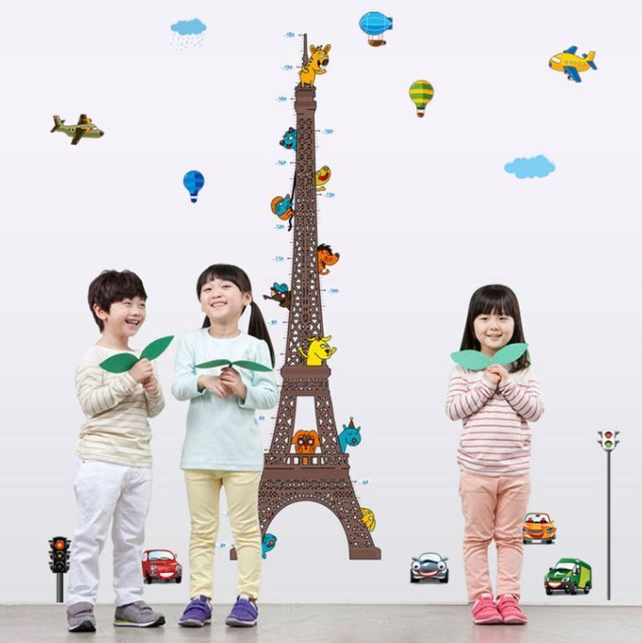 Wall Stickers Removable Eiffel Tower Car Height Kids Nursery Decal Growth Chart