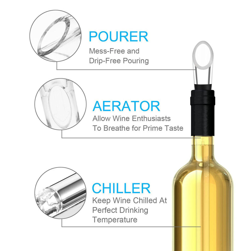 Bartender Deluxe Wine Chill Stick Stainless Steel Bottle Chiller Cooler Pourer