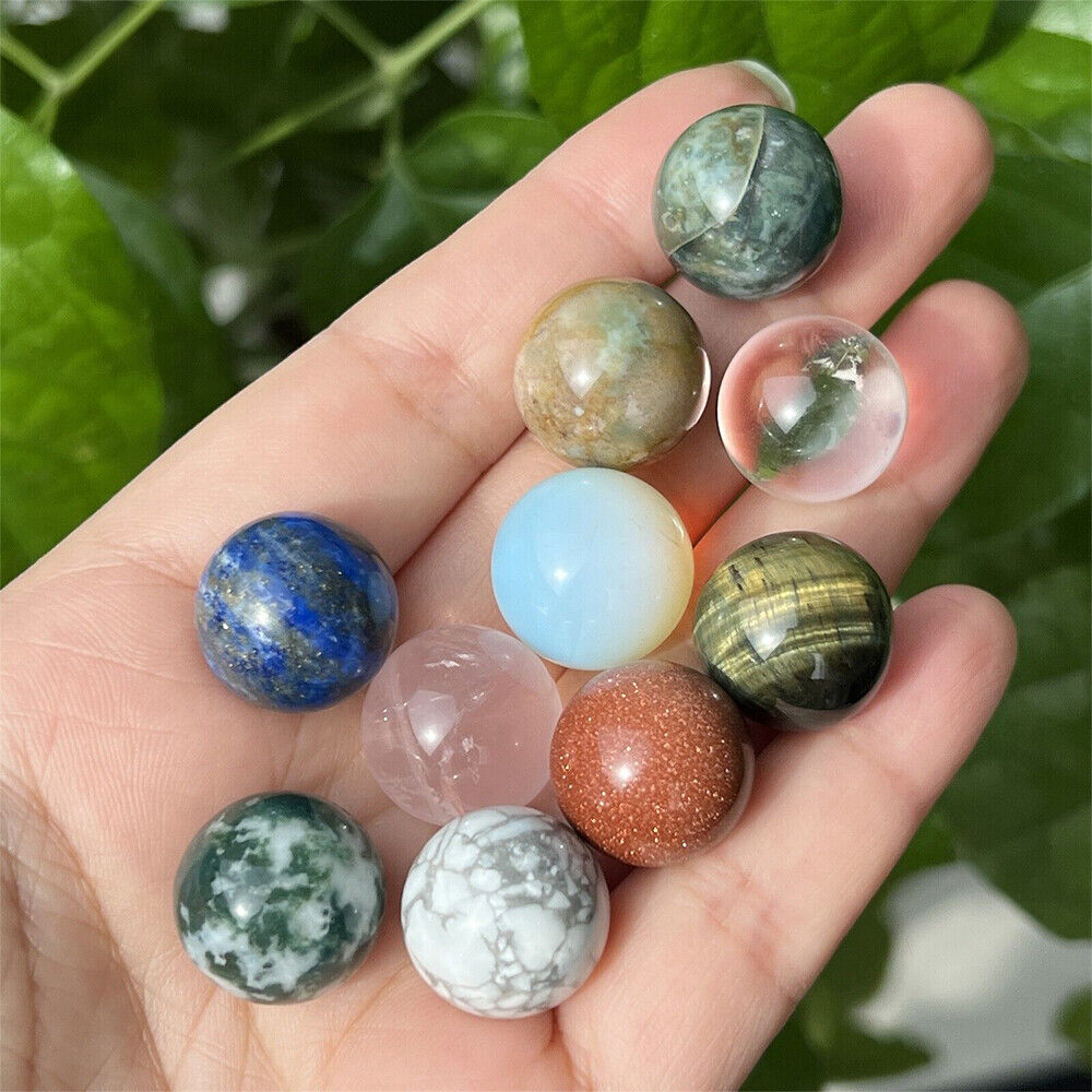 10pcs Natural Mixed Sphere Quartz Crystal Carved Gem Ball Reiki Healing 15mm