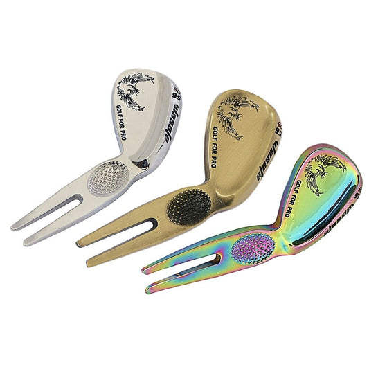 Metal Golf Green Repair Fork Golf Divot Tools with Ball Marker Golf Ball Marker