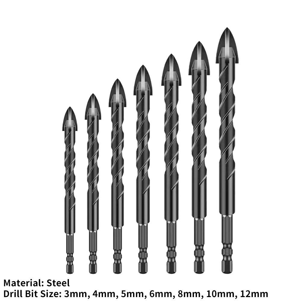 4-Edge Cross Drill Bit Set 7pcs, Masonry Drill Bit Set, Hex Shank Drill Bit Set