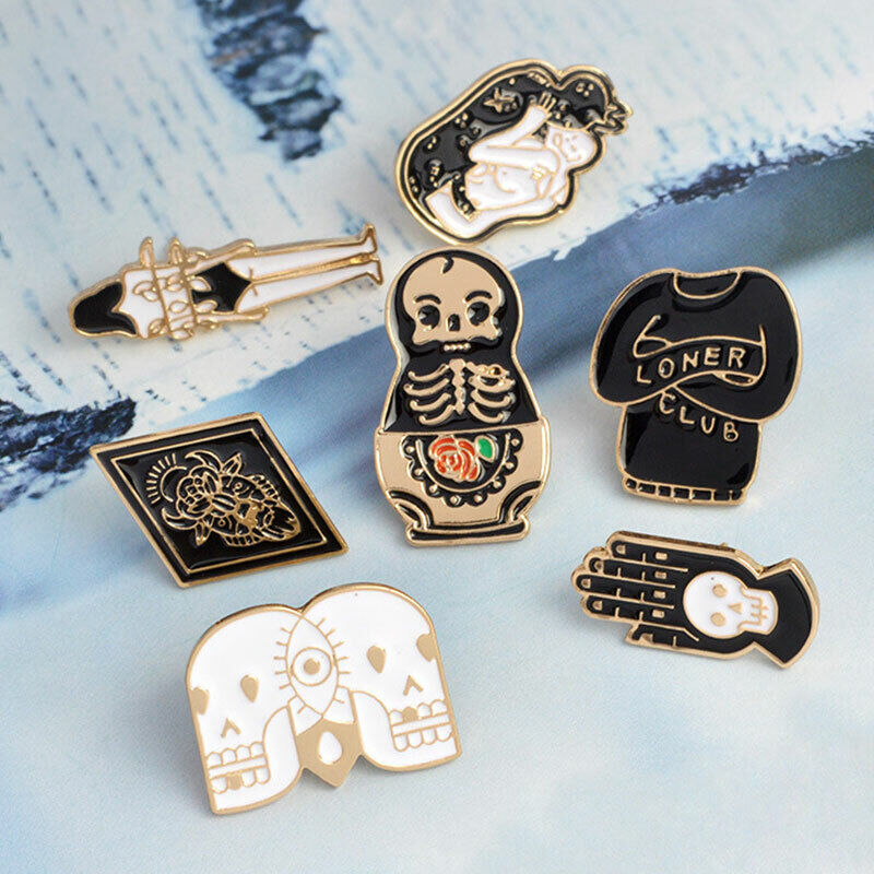 4PCS Funny Lapel Brooch Pins Punk Skeleton Skull Enamel Backpack Badge Gifts #A