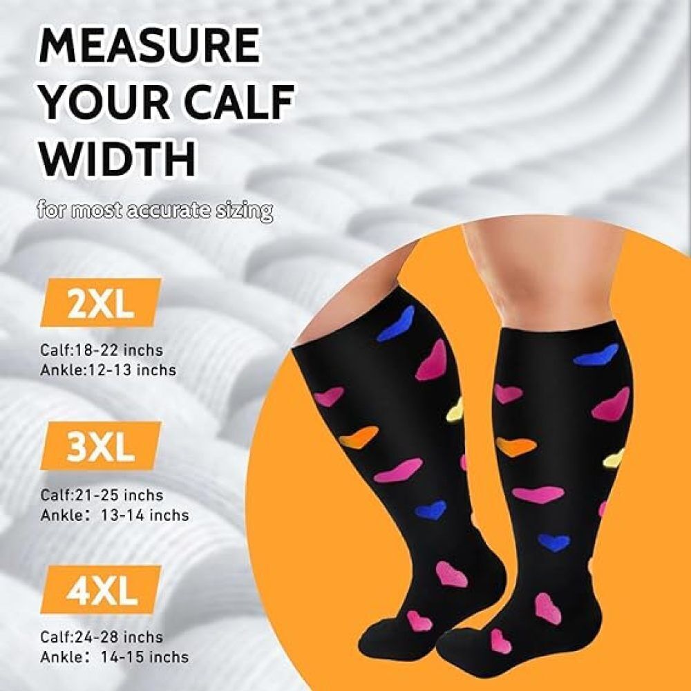 2XL-6XL Plus Size Compression Socks 20-30mmhg Extra Wide Calf Knee High Stocking