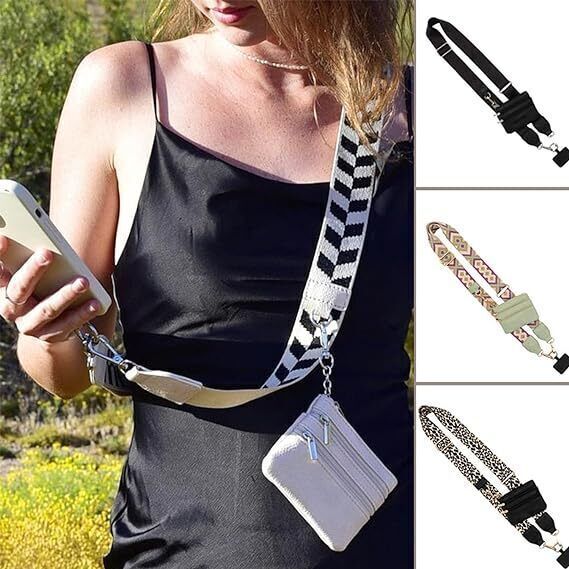 Phone Strap with Zippered Pouch,Clip and Go Strap for Phone with Wallet Crossbod