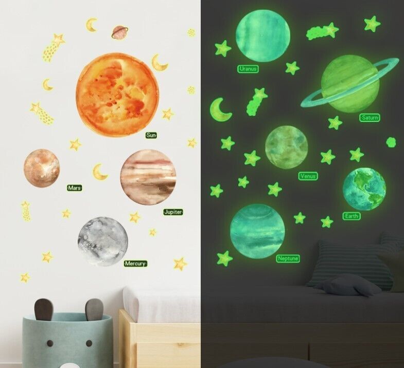 Glow In The Dark Galaxy Planets Wall Decal Sticker Ceiling Home Room Decor