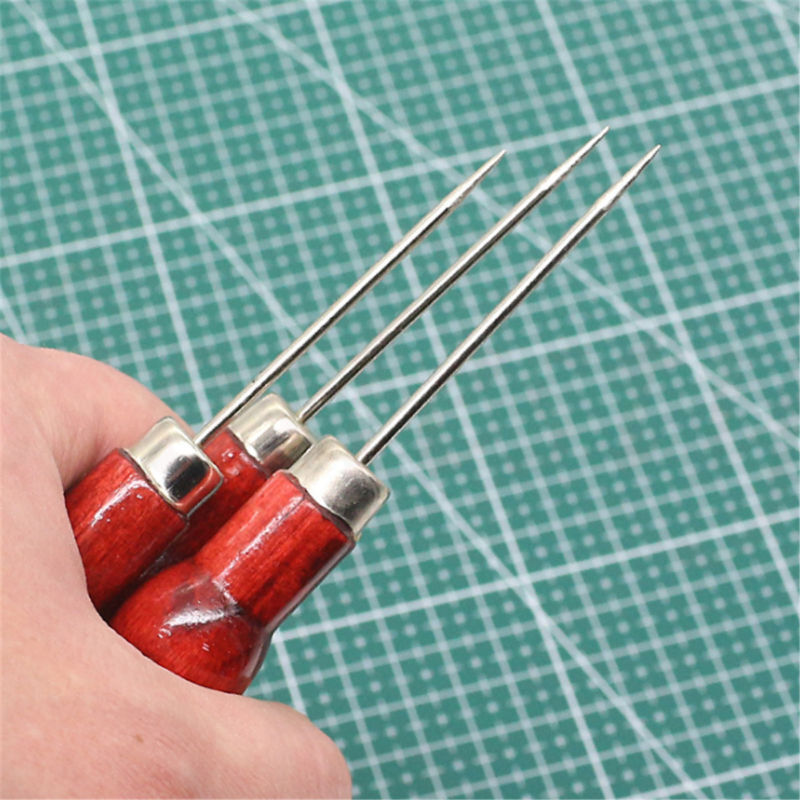 2pcs Wooden Handle Beading Awl Boring Hole Tailor Making Tool Bradle Bradawl