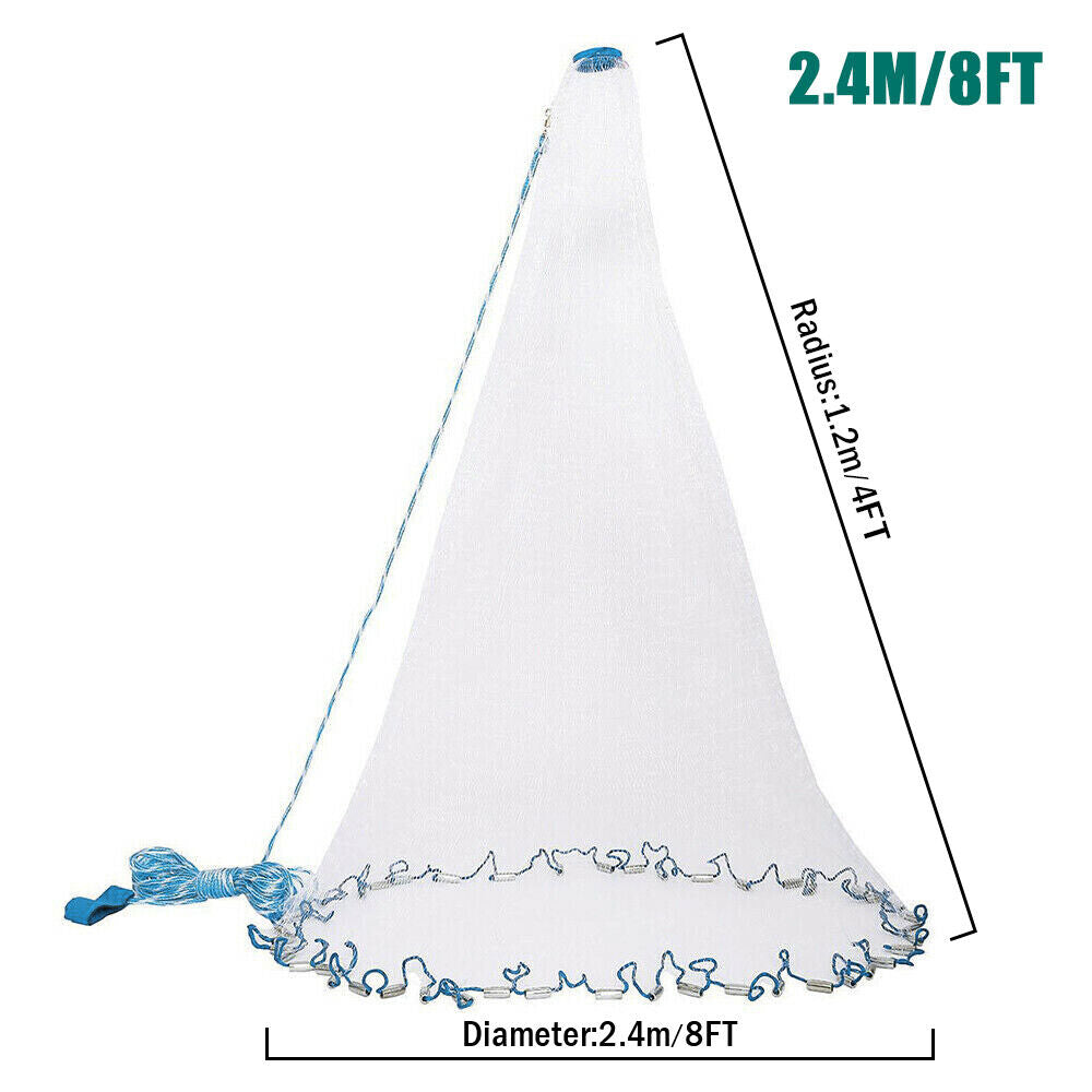 Saltwater Fishing Cast Net for Bait Trap Fish 8ft-16ft Easy Throw Hand Mesh Net