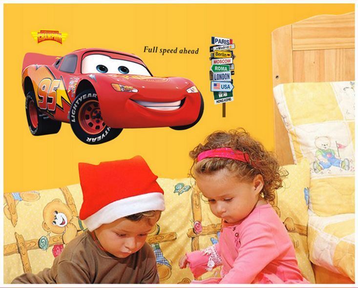 Wall Stickers Removable Racing Car Disney McQueen Broken Wall Kids Room Decal