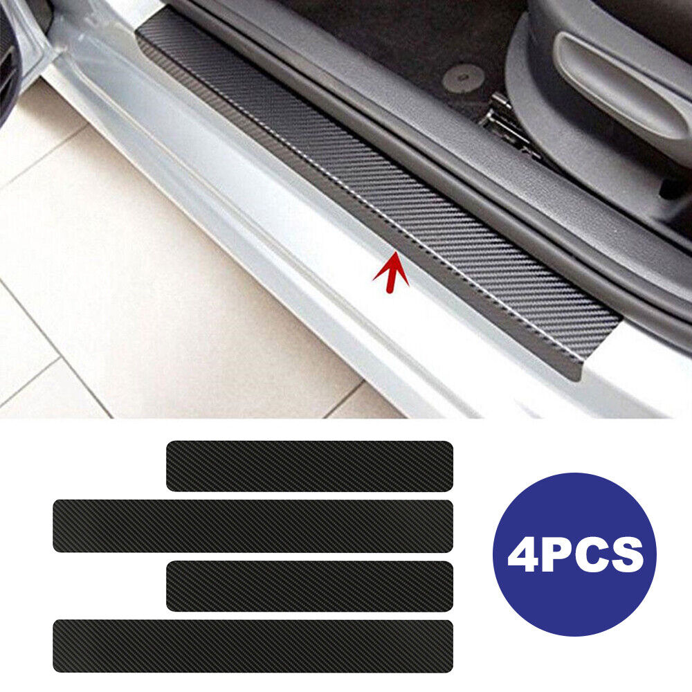 4PCS Carbon Fiber Car Sill Protectors Door Sticker Side Scuff Plate Accessories