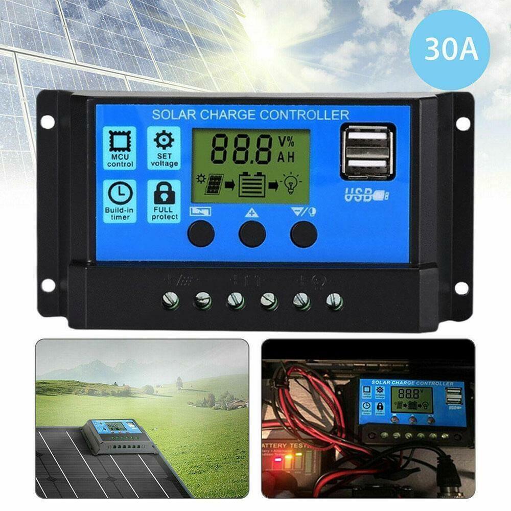 Solar Panel 10A 20A 30A Battery Charge Controller LCD Regulator USB 12V/24V J9D6