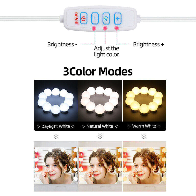 Make Up Mirror Lights 10-14 LED Bulbs Vanity Light Dimmable Ball Lamp Hollywood