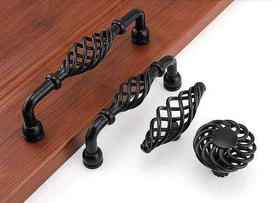 Provincial Birdcage Kitchen Cabinet Handles / Knobs Matt Black Cupboard Door