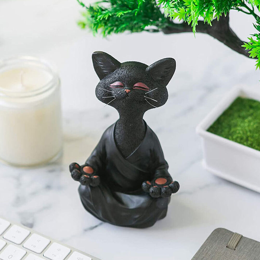 Whimsical Buddha Cat Figurine Meditation Yoga Collectible Home Decor Lover Gift