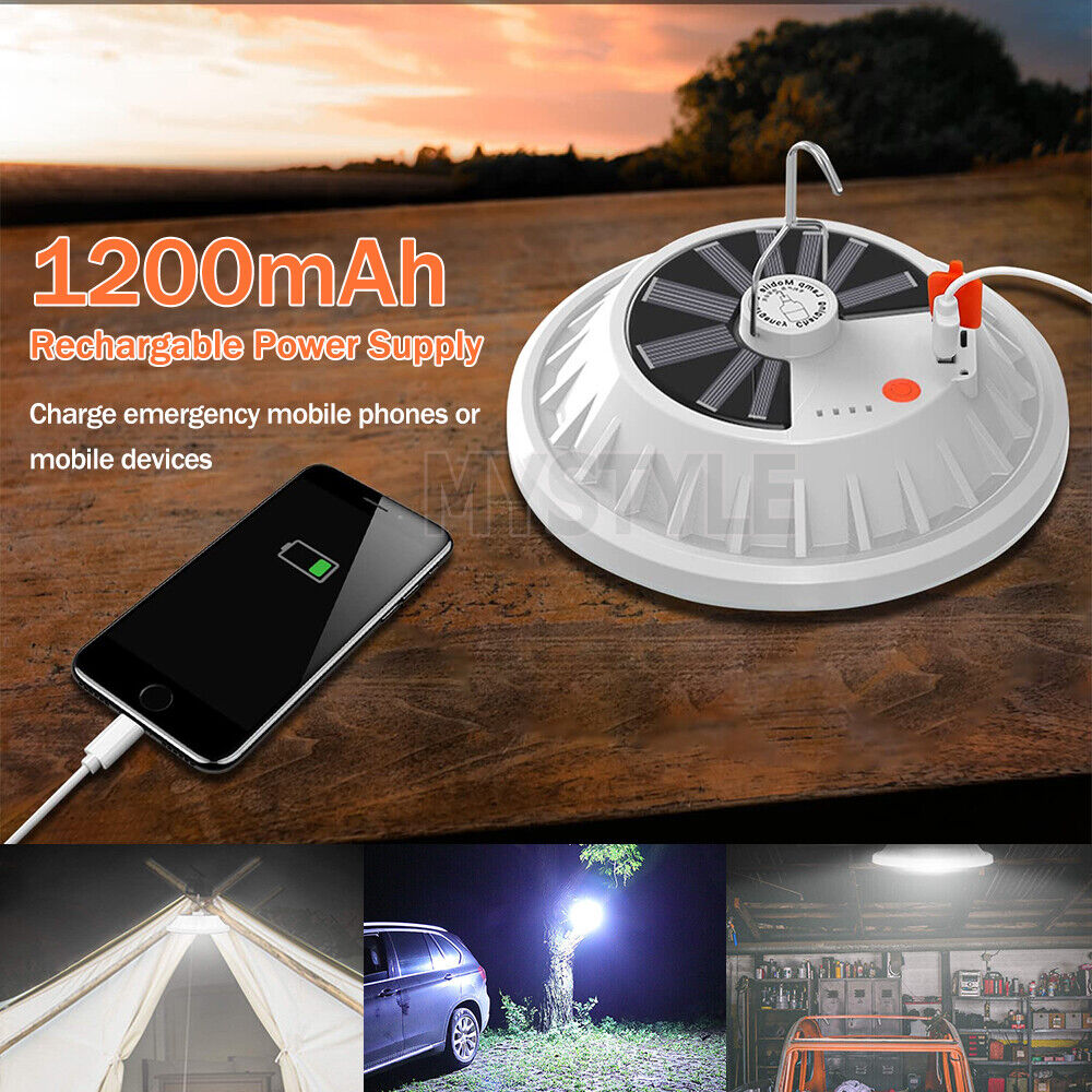 2x Rechargeable 120 LED Camping Tent Light USB Solar Lantern Outdoor Lamp