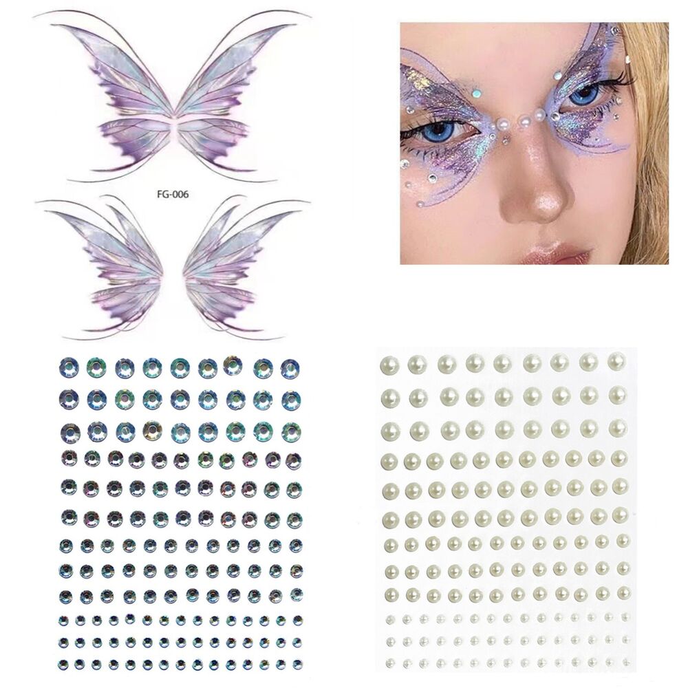 2x Glitter Butterfly Tattoo Gems Jewels Waterproof Face Body Art Stickers Party