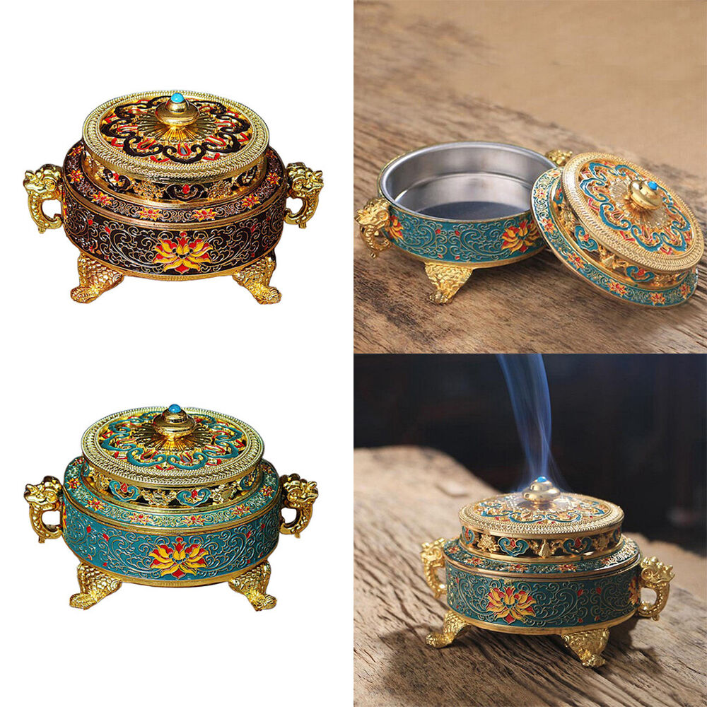 Tibetan Bronze Incense Burner Holder Art Censer Home Decor Ornaments-Blue