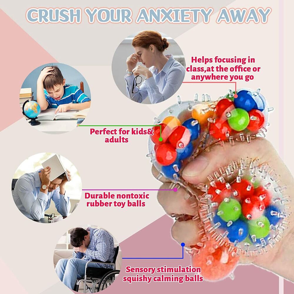 4pcs Squishy Stress Balls DNA Sensory Squeeze Fidget Toys Set for Anxiety Autism ADHD