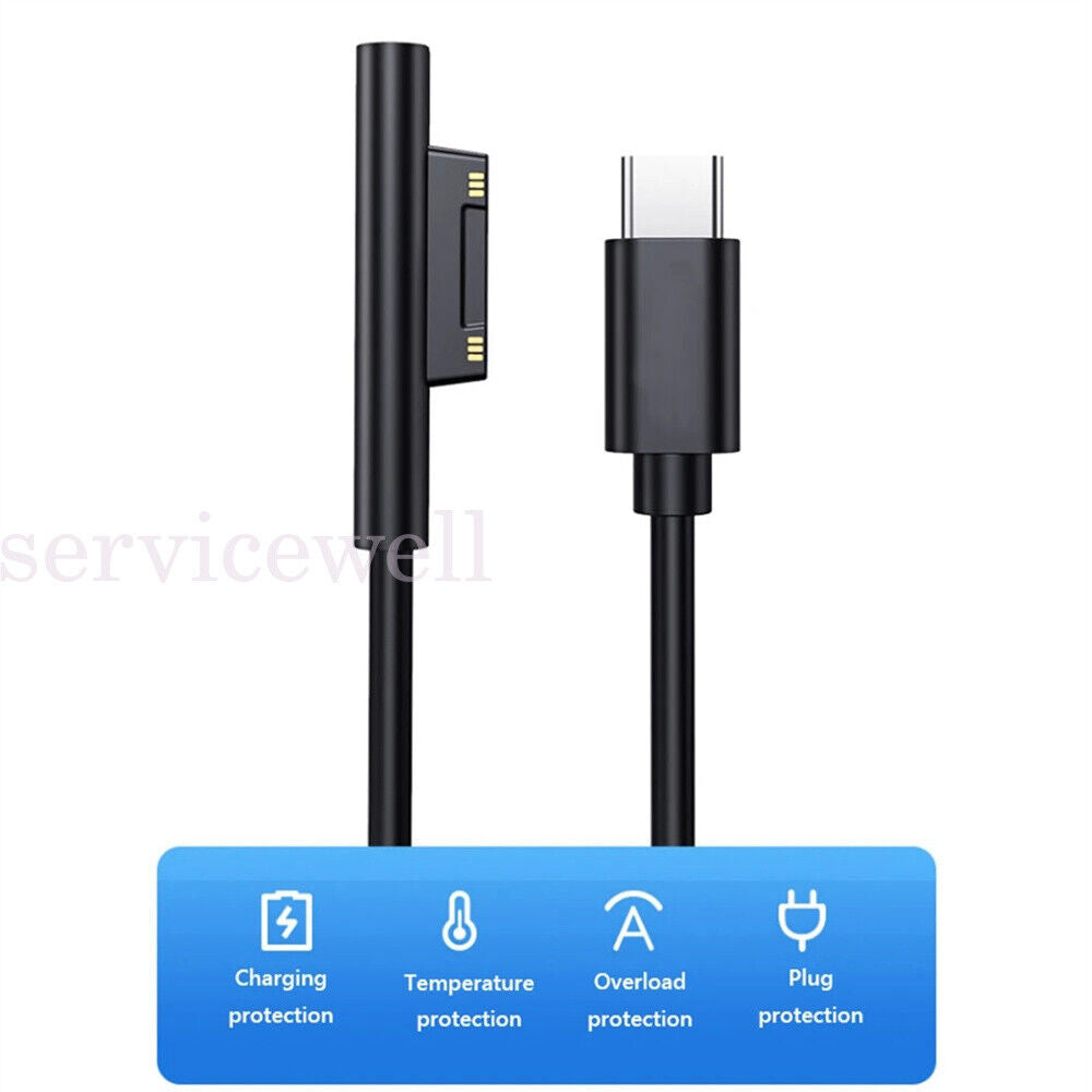 USB C Power Supply PD Fast Charger Cable for Microsoft Surface Pro 7 6 5 4