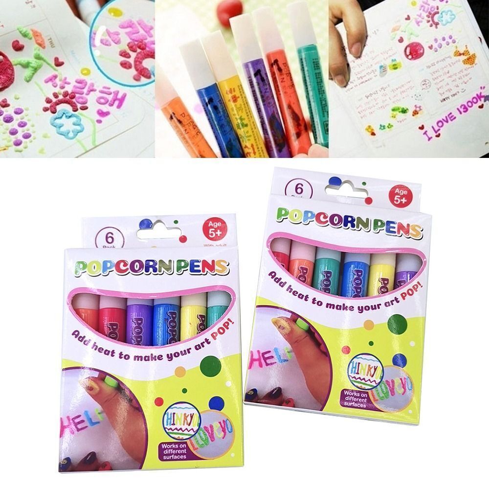 6PC Puffy 3D Art Pens - Ink Puffs Up Like Popcorn Just Use Kids Hairdryer DIY