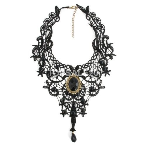 Women Victorian Lace Choker Necklace Metal Cameo Jewel Steampunk