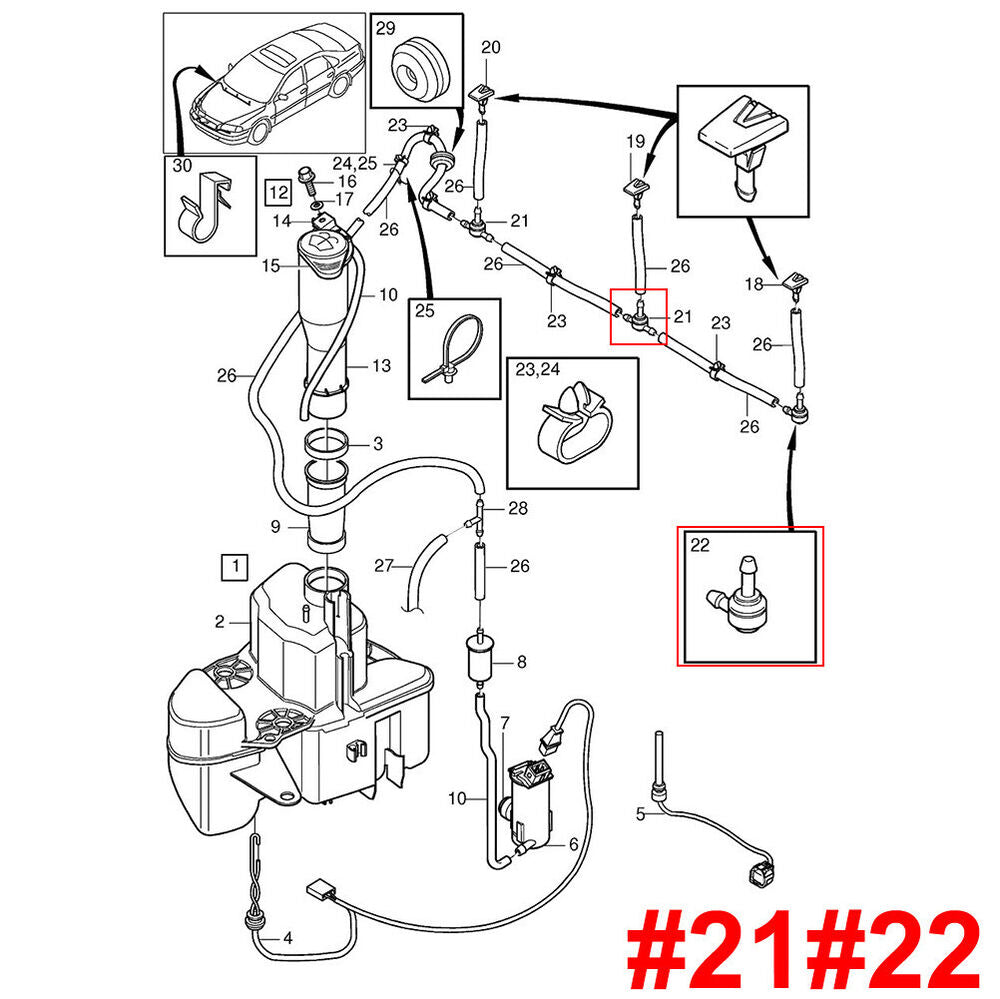 2pcs Windshield Washer Check Valve Pipe Water #9178895 For Volvo S40 S60 S70 C70 C30