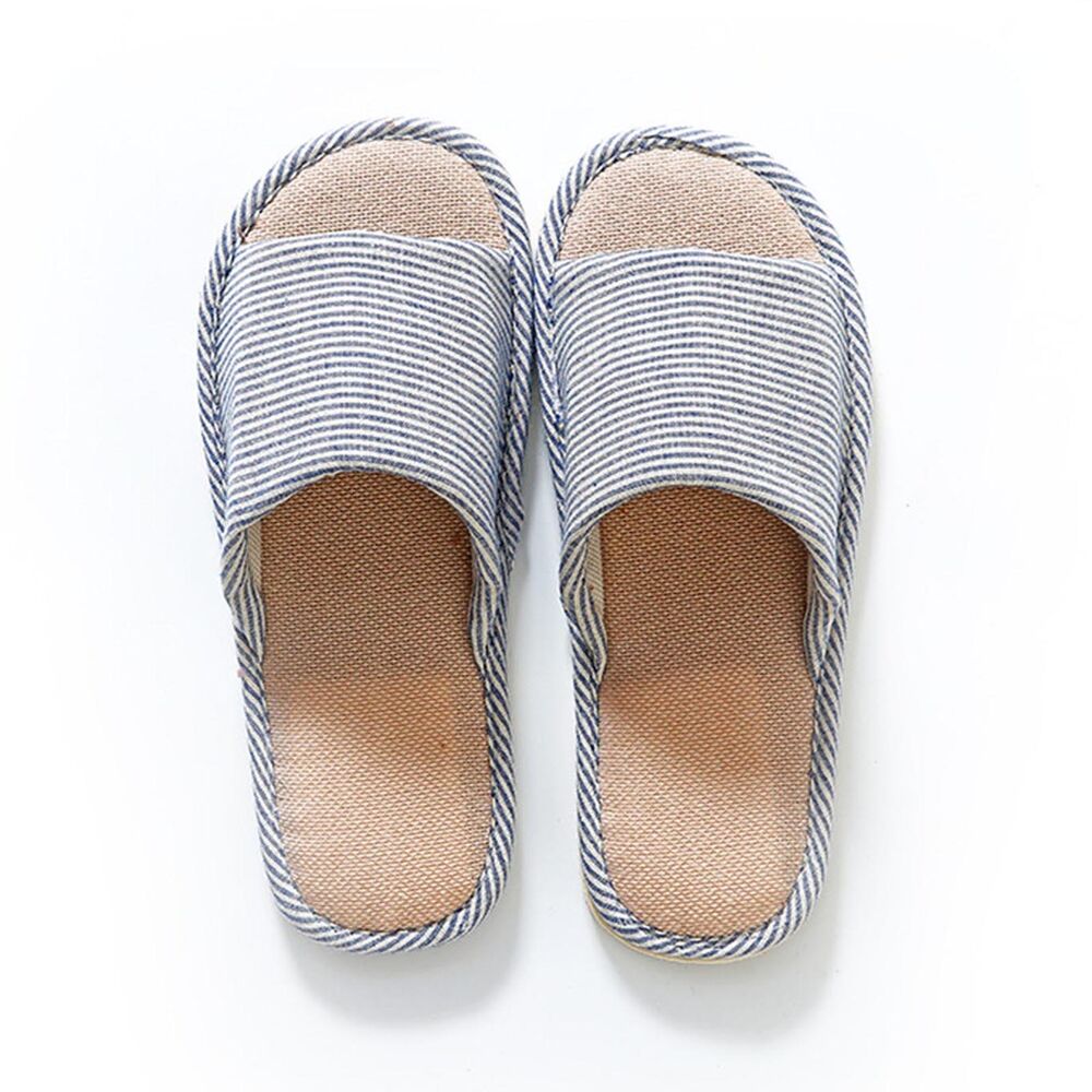 Women Men Indoor Slippers Anti-slip Linen Summer Open Toe Home Flat Slippers