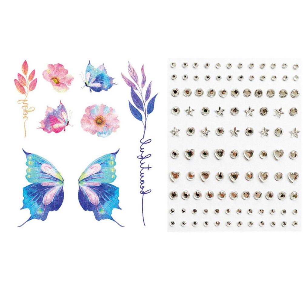 2x Glitter Butterfly Tattoo Gems Jewels Waterproof Face Body Art Stickers Party