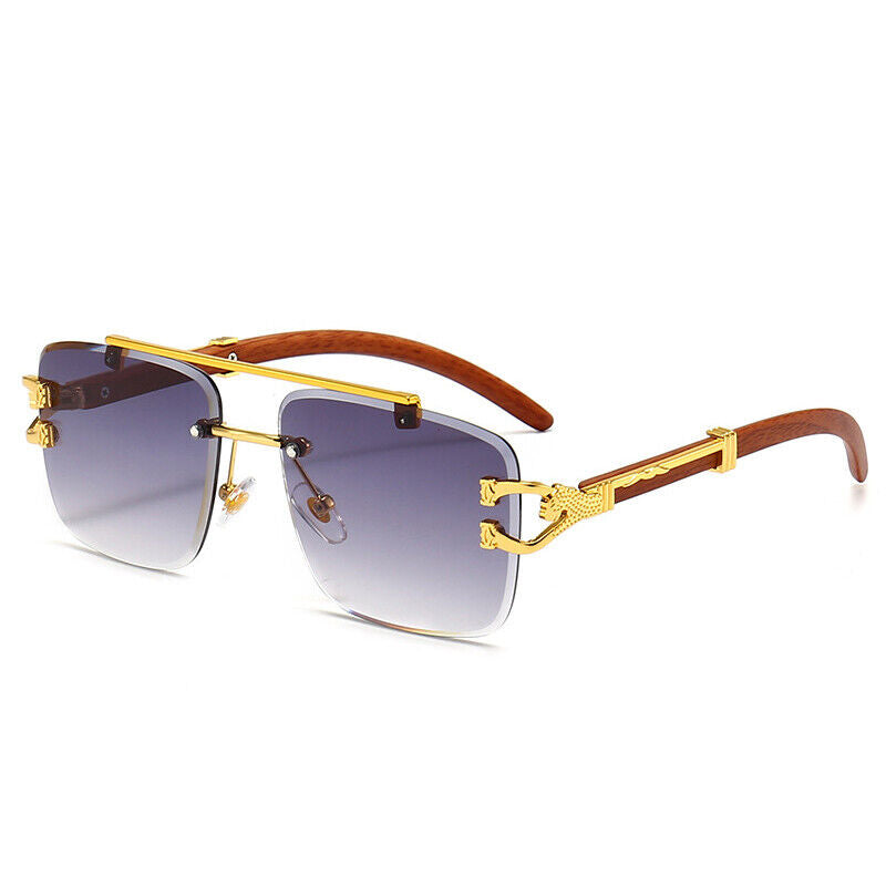 Men Rimless Gold Frame Elegant Hip Hop Square Clear Lens Retro Fashion Glasses