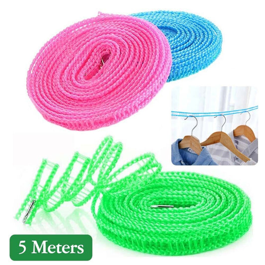 Portable Travel Clothes Line Washing Rope Non slip Airer Laundry Clothesline 5m