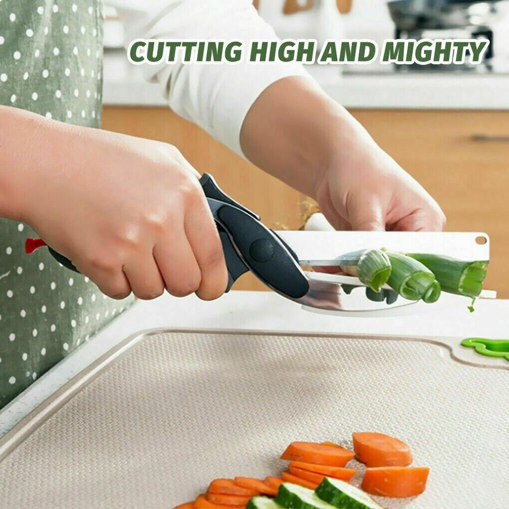 Kitchen Vegetable Food Manual 2-in-1 Knife Scissors Chopper Slicer Fruit Cutter