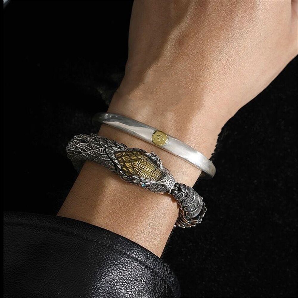 Retro Viking Snake Bracelet Men's Punk Style Bangle Lucky Gift Amulet Jewelry