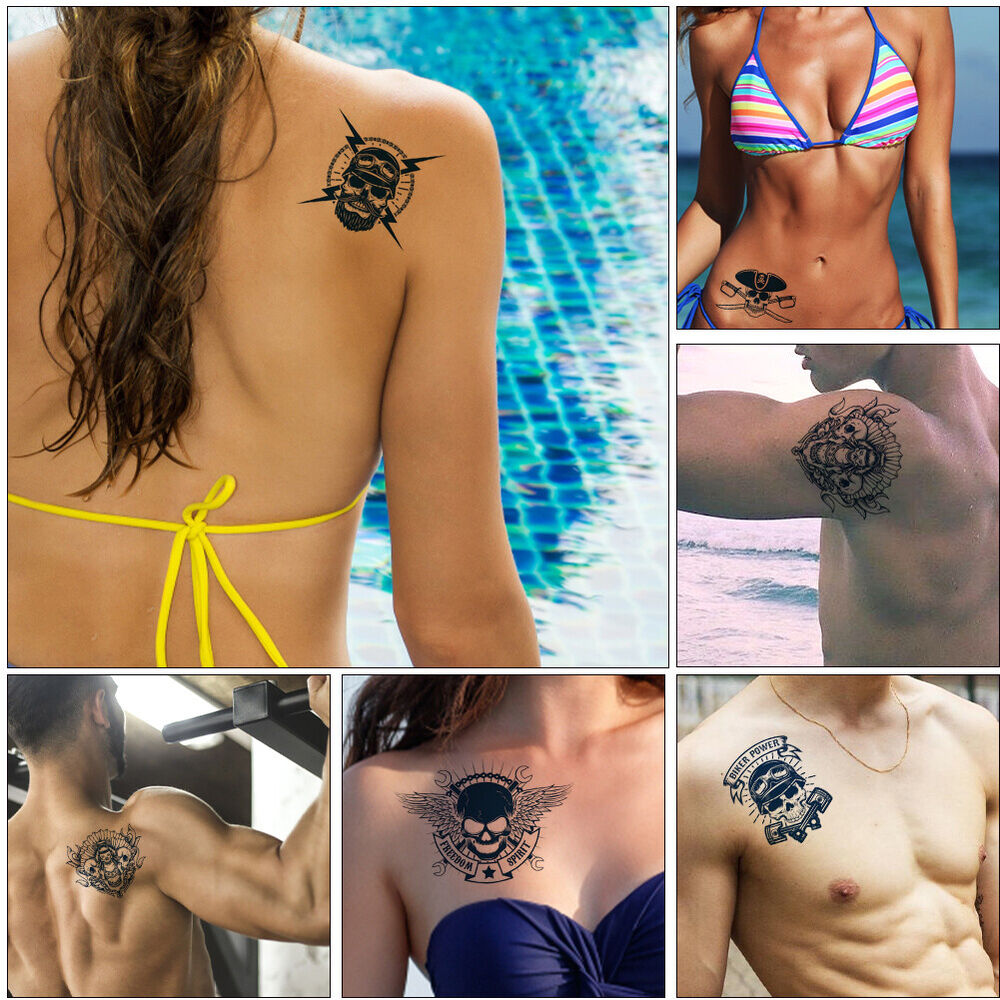 Semi-Permanent Tattoo Stickers Art Tatoo Sticker Skull Waterproof for Adults