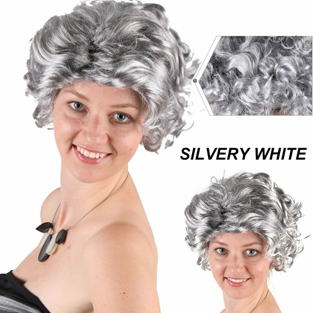 Grandmother Wig Grey Silver Curls Grandma Granny Old Lady Woman Costume Party