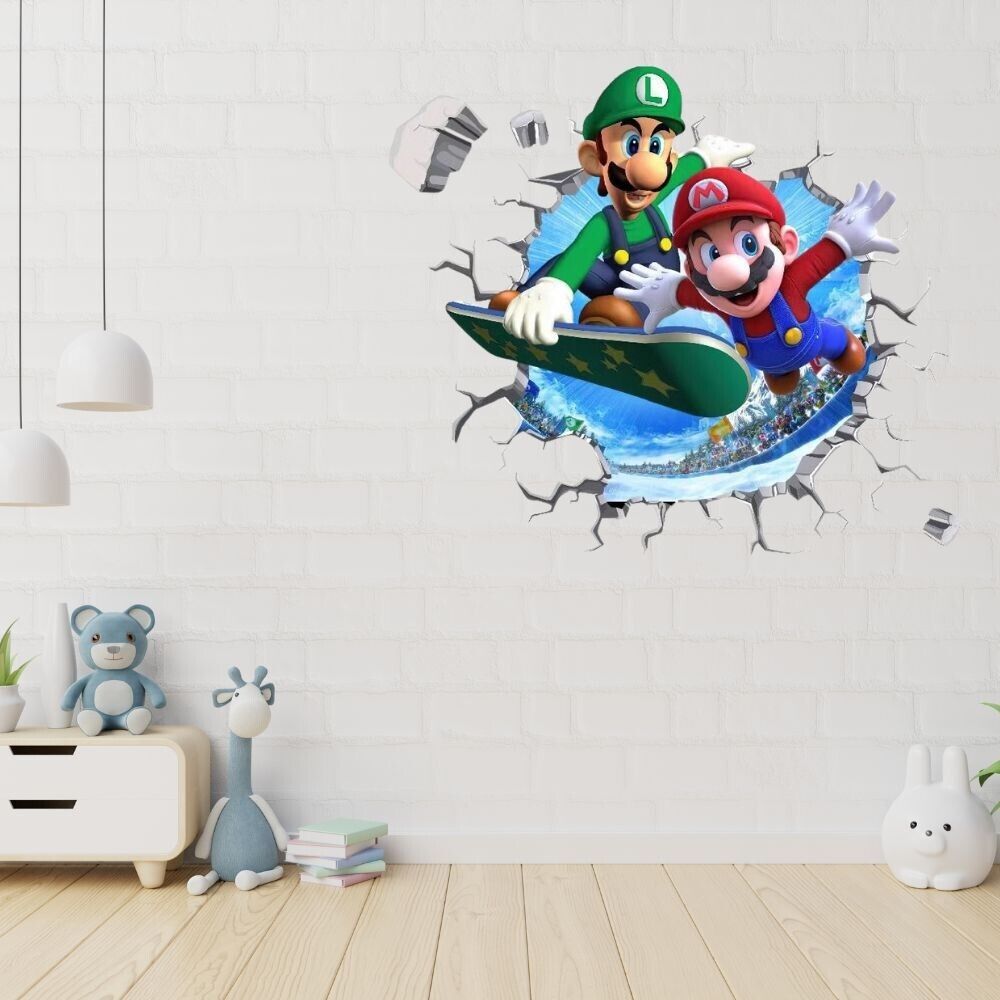 3D Wall Stickers Removable Super Mario Bros Game Kids Broken Wall Bedroom Decor