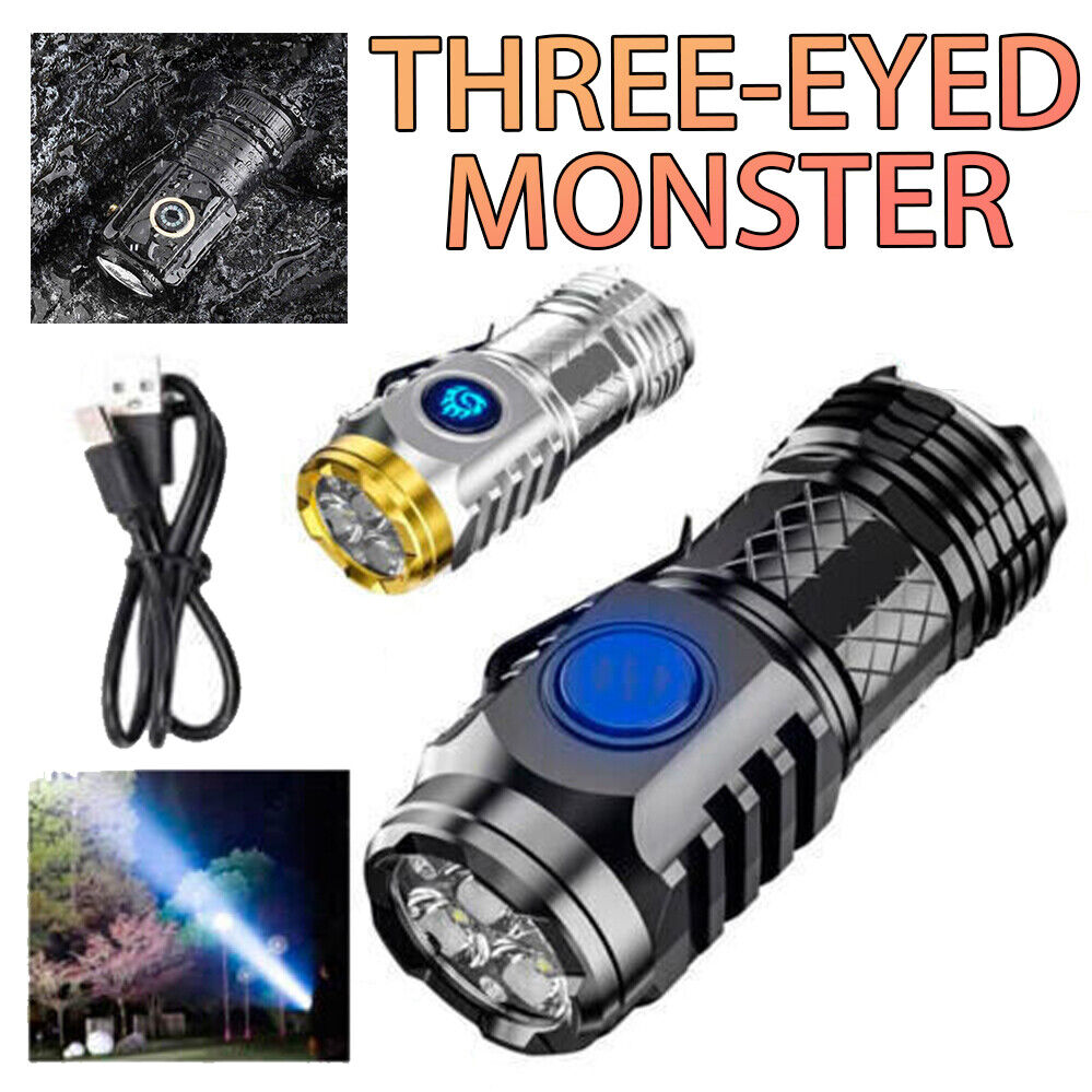 Three Eyed Monster Mini Flashlight, LED Flashlights High Lumens Rechargeable