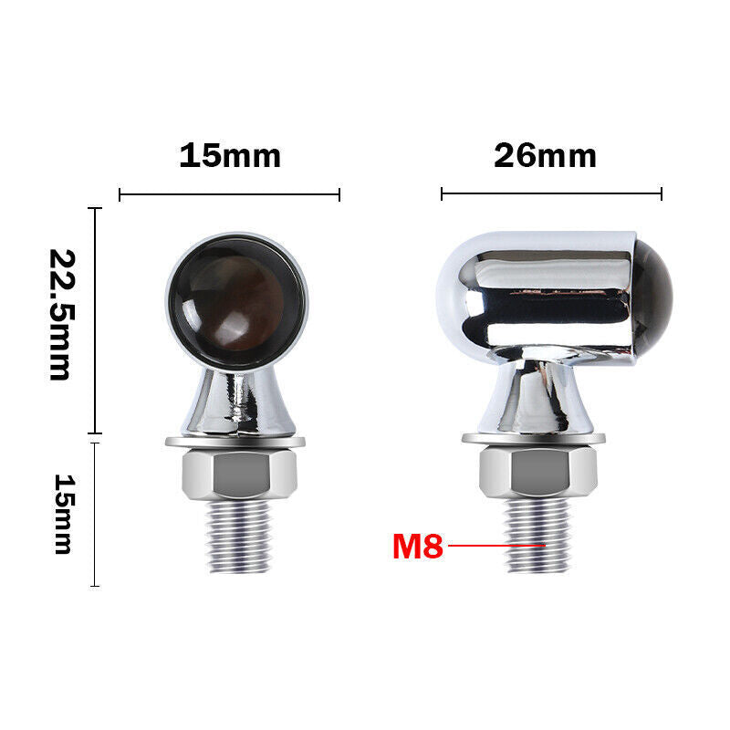 2x Mini Indicator Motorcycle LED Turn Signal Light Chrome For Bobber Cafe Racer