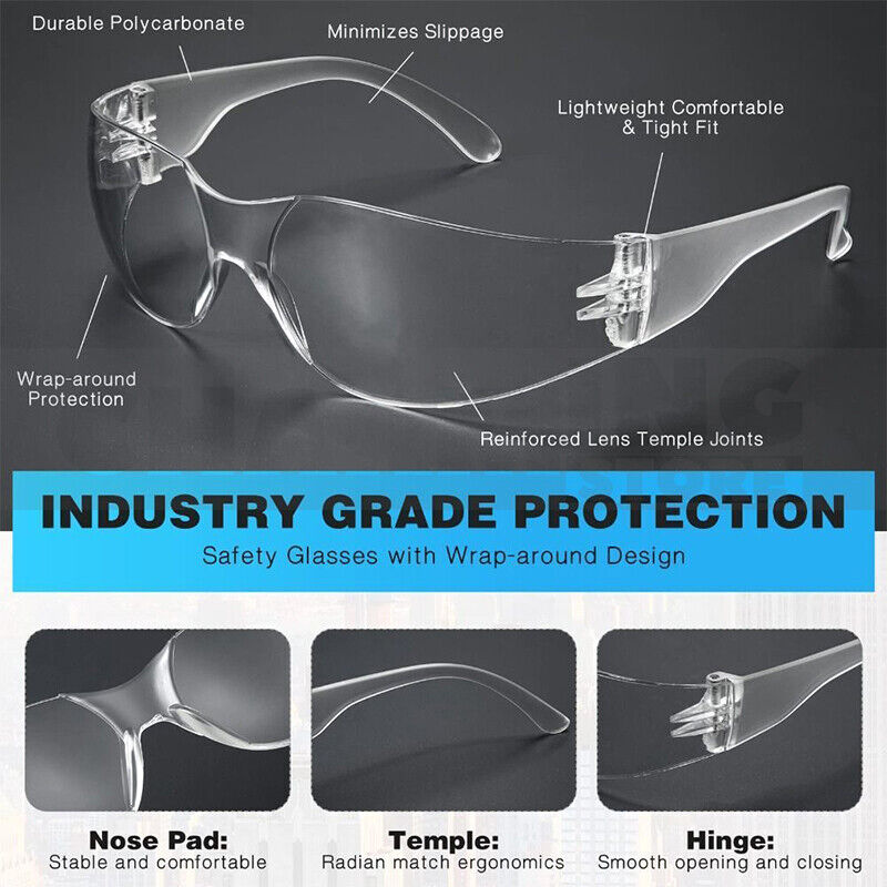 10pcs Clear Safety Glasses Protective Eyewear for Men Women Eye Protection