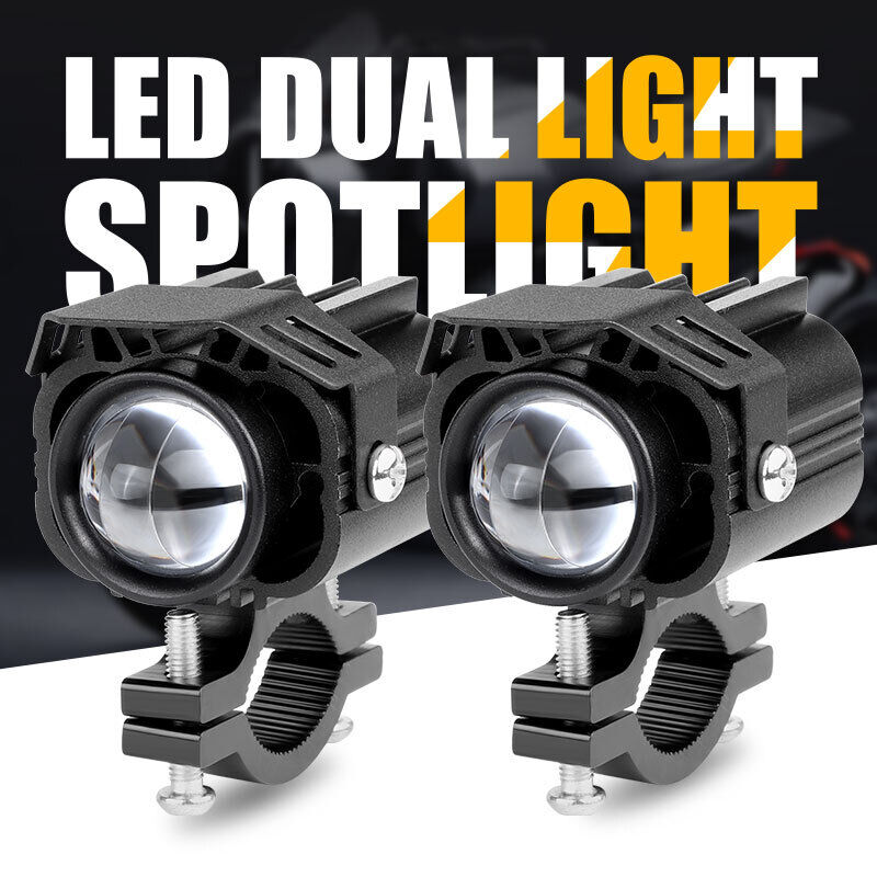 2x Universal LED Motorcycle Spot light Headlight Hi-Lo Driving Fog Yellow White