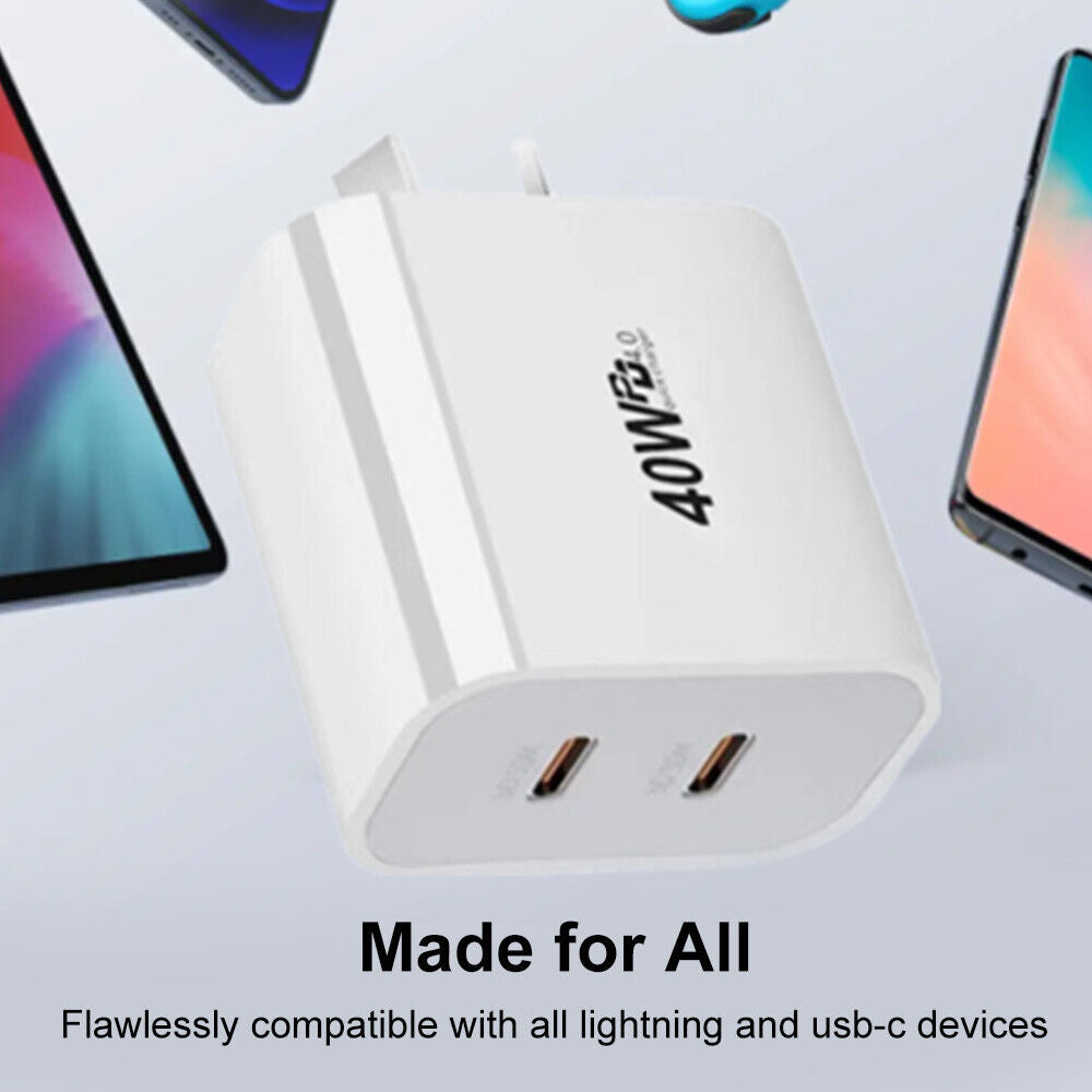 40W Dual USB C Fast Wall Charger Power Adapter Socket AU Plug For iphone Android