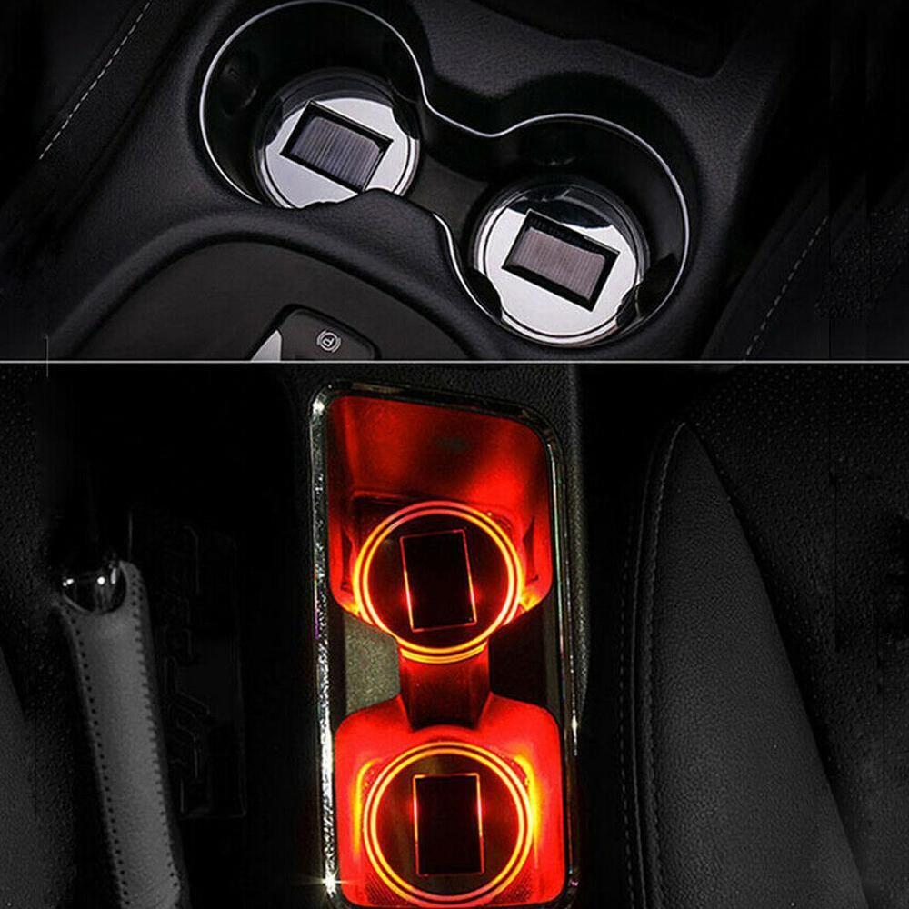 2x LED Solar Cup Pad Car Accessories Light Cover Interior Decoration Lights Red