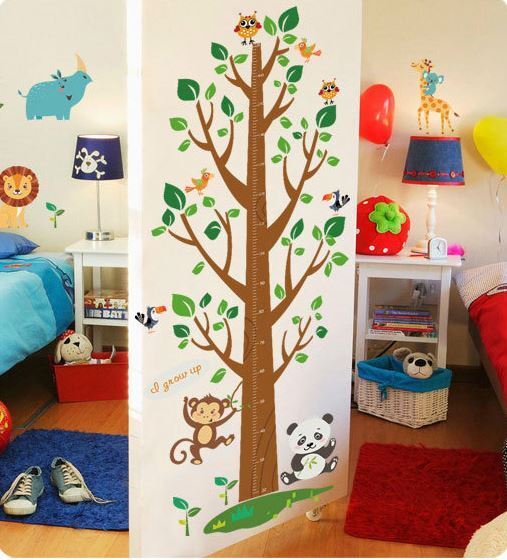 2pcs Wall Stickers Removable Rhinoceros Lion Height Kids Nursery Decal Growth Chart