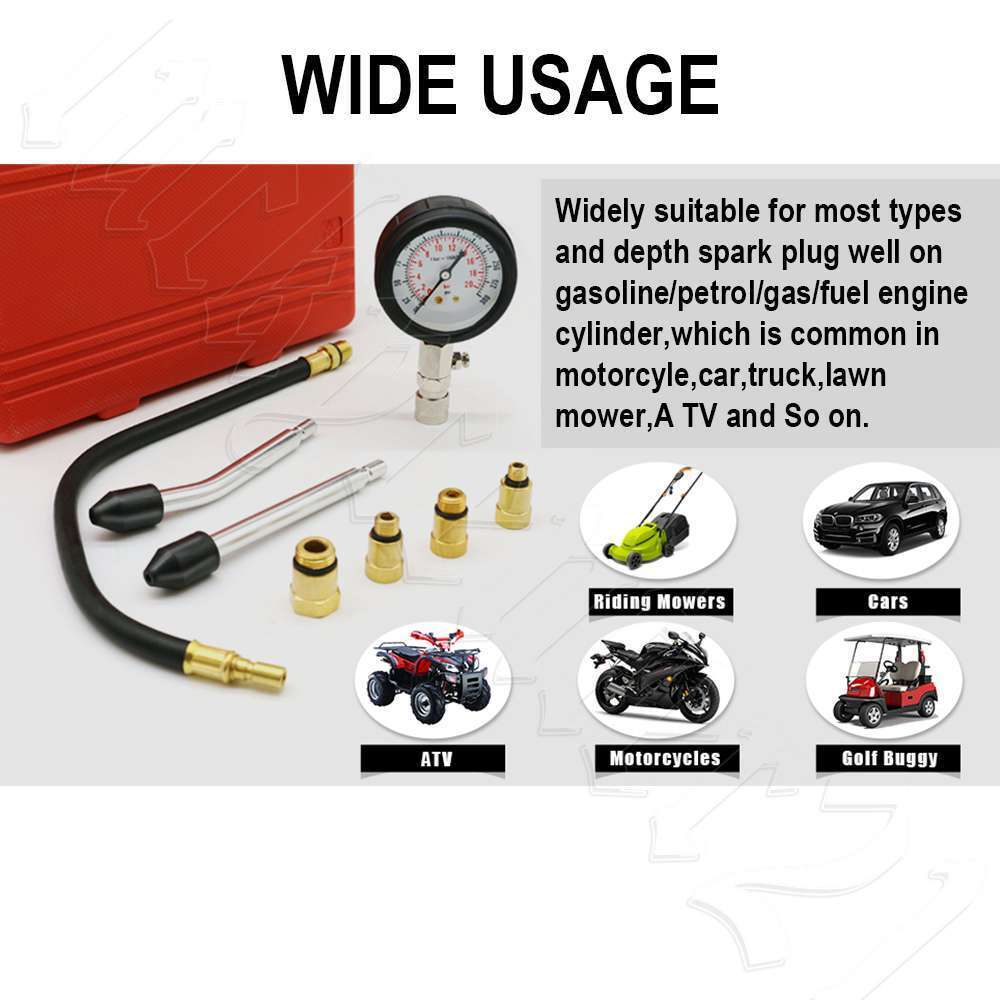 Petrol Engine Compression Tester Kit Set For Automotives Car Motorcycle 0-300Psi