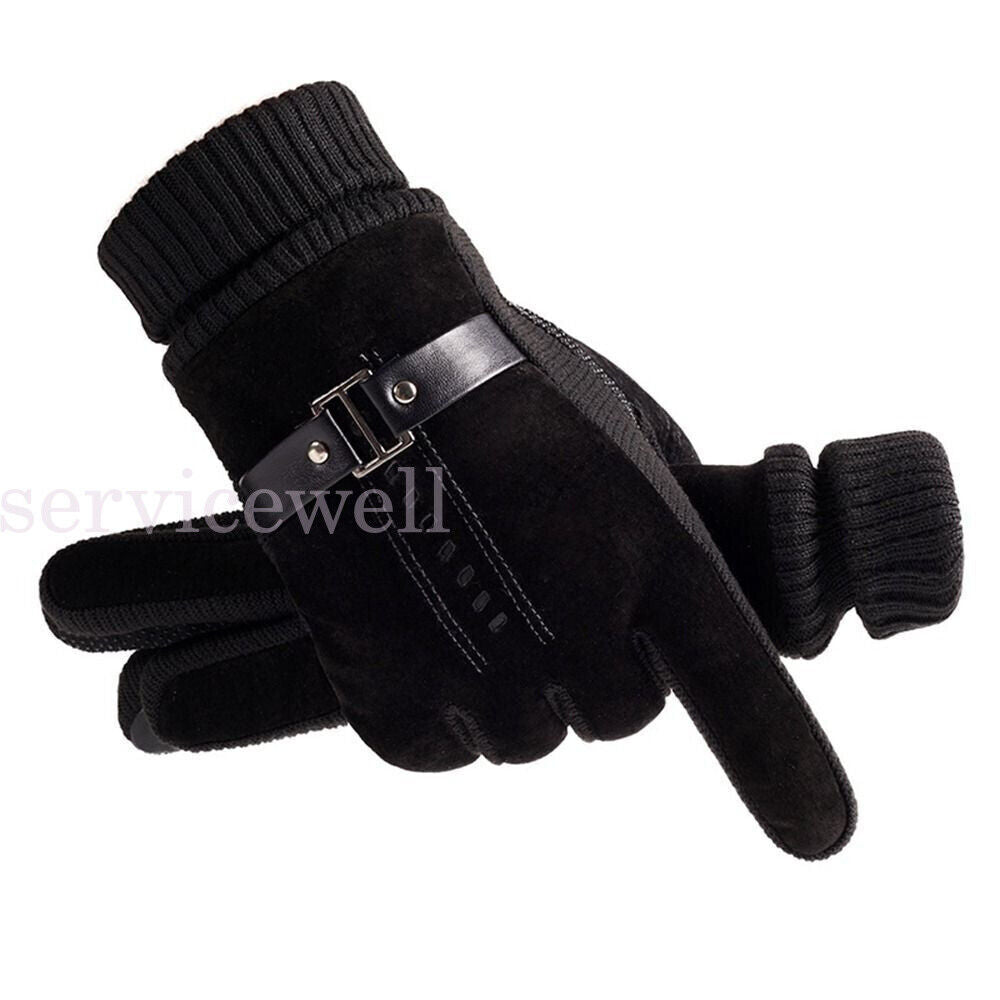 Men Winter Gloves Thermal Leather Touch Screen Warm Windproof Soft Outdoor