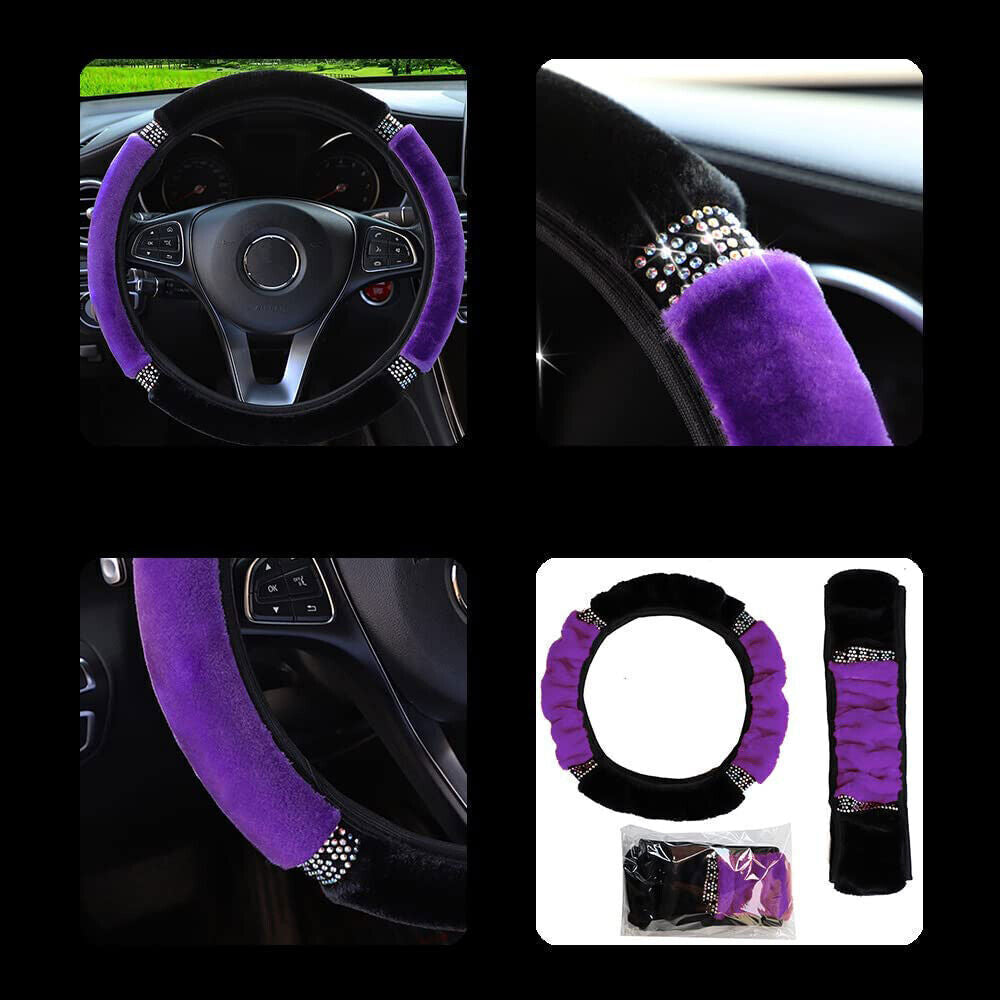 Purple Car Parts Steering Wheel Cover Rhinestone Anti-slip Protector Accessories