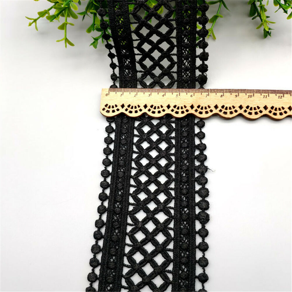 1 Yard Black White Hollow Floral Embroidered Lace Trim Ribbon DIY Apparel Sewing