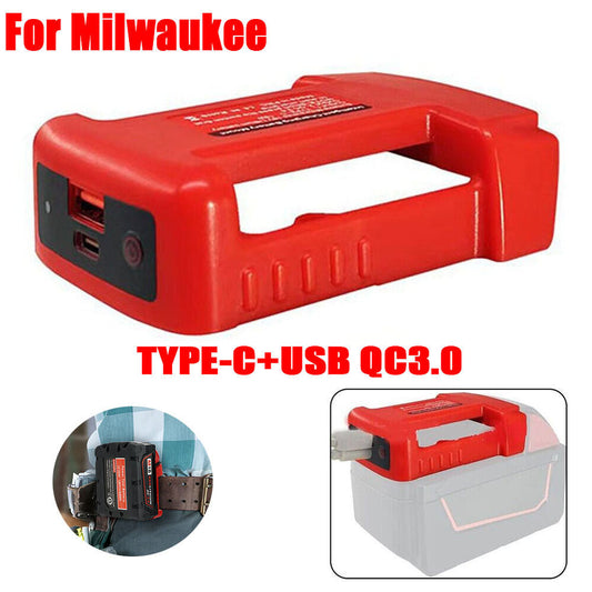 FOR Milwaukee 18V Lithium Battery Charger Fast Charger Adapter TYPE-C+USB QC3.0